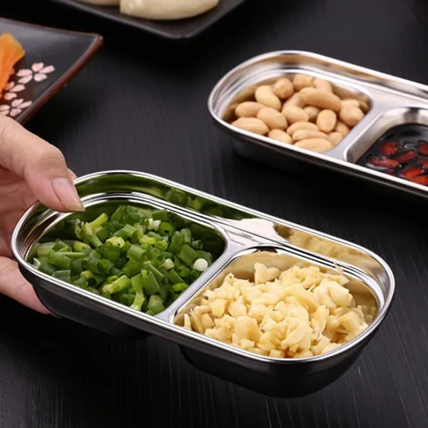 2 Compartment Stainless Steel Silver Sauce Dish