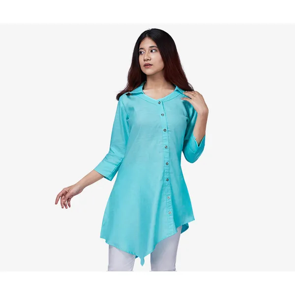 MAHAL Teal Asymmetric Solid Tunic w/ Pockets