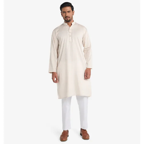 MAHAL Cream Jacquard Floral Panjabi