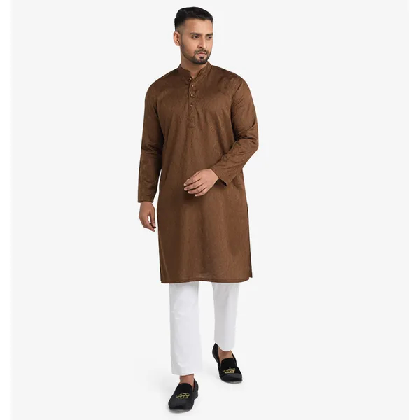 MAHAL Nutshell Brown Jacquard Floral Panjabi