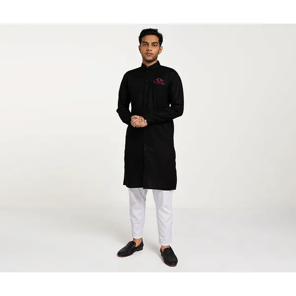 MAHAL Black Sherwani Panjabi w/ Pocket Square
