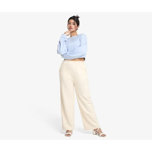 Cream Wide Leg High-Waist Joggers