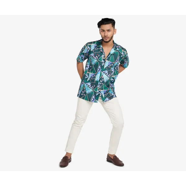 Strides Vibrant Floral Geo Cuban Shirt