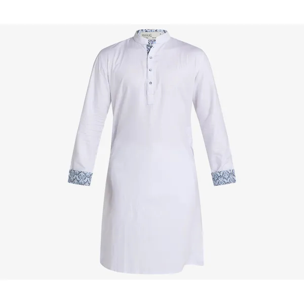 MAHAL White Panjabi W/ Tranquil Blue Accent