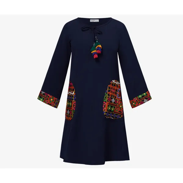 MAHAL Navy Tunic W/ Multi Colour Tassels & Utility Pockets