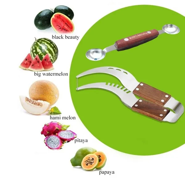 Wooden Watermelon Slicer with Scoop