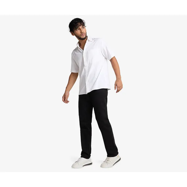 Textured White Half-Sleeve Shirt